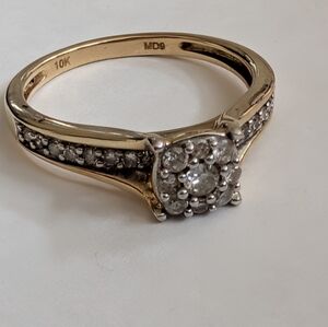 10K Gold & Genuine Diamond Engagement Ring — Women's Size 7